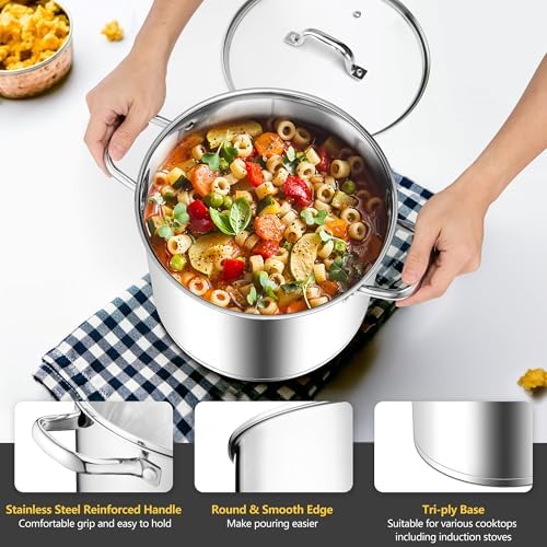 Homikit 20 Quart Soup Pot with Lid, Large Stainless Steel Stock Pot with Double Handles, Heavy Duty Cookware Induction Stockpot for Canning Steaming Simmering, Compatible All Cooktops, Dishwasher Safe