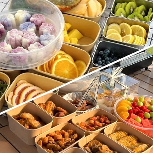 50 Pack Disposable Meal Prep Containers, 29oz Disposable Large Paper Bowls with Lids and Forks for Salad, Noodles, Freezer and Microwavable Storage Use Cardboard Food Containers