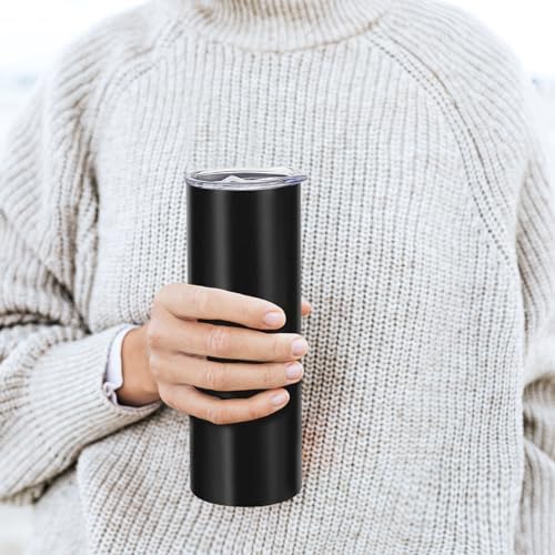 YOUKE OLA 32 Pack Stainless Steel Skinny Tumblers Straight Double Wall Insulated Tumbler Bulk with Lid and Straw for, DIY Gift, 20oz Black