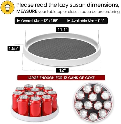 2 Pack, 12-Inch Non-Skid Lazy Susan Organizers - Turntable Rack for Pantry Organization and Storage, Kitchen, Fridge, Cabinets, Bathroom Makeup Vanity Countertop, Under Sink Organizing, Spice Rack