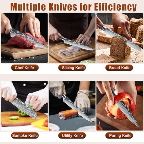 Dfito Kitchen Knife Set, 15 Pieces Knife Set with Block and Sharpener