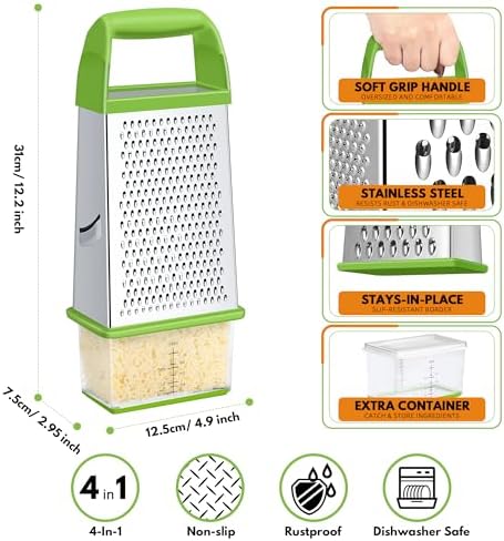 Cheese Grater With Container Box Grater Stainless Steel Kitchen Green