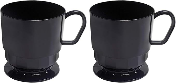 Party Essentials 8-Ounce Hard Plastic Coffee Cup/Tea Mug with Handle, 20-Count, Deluxe Black (Pack of 2)