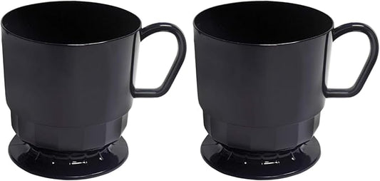 Party Essentials 8-Ounce Hard Plastic Coffee Cup/Tea Mug with Handle, 20-Count, Deluxe Black (Pack of 2)