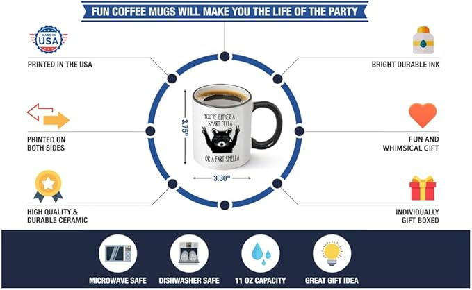 You're Either A Smart Fella or Fart Smella Coffee Mug - Retro Cartoon Meme Gifts for Men Women Best Friend - Funny Raccoon Birthday Presents for Boyfriend Girlfriend Husband Wife - 11 oz Novelty Cup