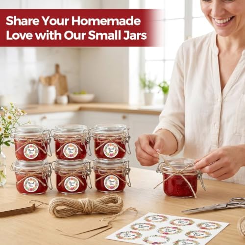 Small Glass Containers with Airtight Lids 4 oz 6 Pack Mini Jam Jars