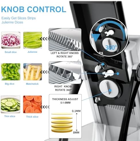 Safe Mandoline Slicer for Kitchen, 6 in 1 Vegetable Chopper, Potato Slicer
