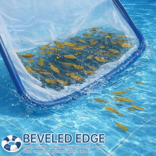 Pool Net, Professional Swimming Pool & Hot Tub Skimmer Net Accessories, Pool Leaf Rake Cleaning Tool with Pole, Fine Nylon Mesh Bag, Easy to Clean Bugs, Leaves,Debris（Blue&White）