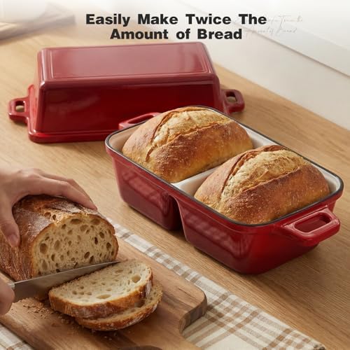 Double Dutch Oven for Sourdough Bread Baking, Enameled Cast Iron Dutch Oven