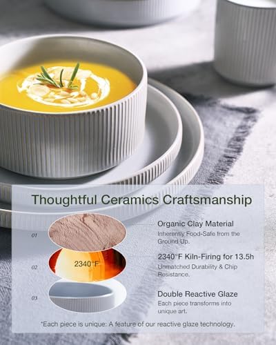Famiware Star Stoneware Dinnerware Set, Reactive Glaze Plates & Bowls for 4