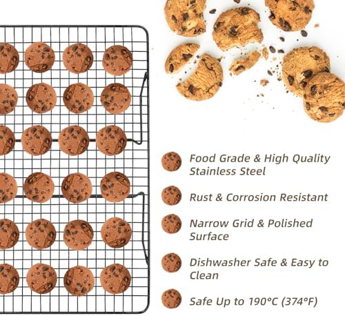 Pleafind 3 Pieces Stackable Cooling Rack - 16 x 10 Inch Wire Rack, 0.43" Dense-Grid Cooling Racks for Cooking, Baking, Roasting, Grilling, Oven and Dishwasher Safe, Black