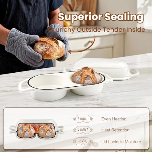 YONILL Mini Double Dutch Oven with Lid for Sourdough Bread Baking (White)