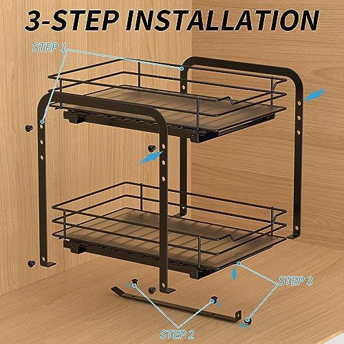 BOIVSHI 2-Tier Spice Rack, Pull Out Cabinet Organizer Spice Racks Height Adjustable Heavy Duty Metal Basket for Inside Cabinets & Pantry Closet(9.5''Wx10.5''Dx9.5''H)