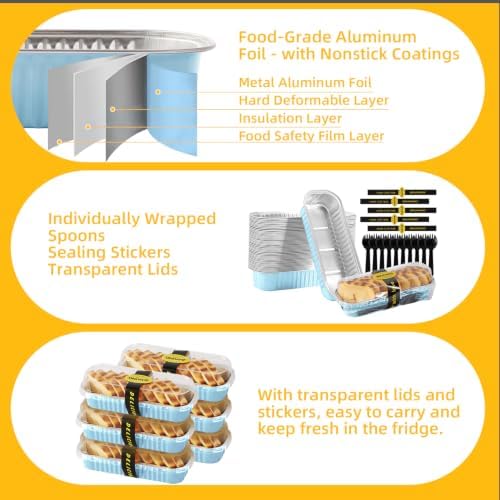 Mini Loaf Pans with Lids and Spoons Sealing Sticker,6.8oz Cake Pans for Baking Disposable Aluminum Foil Pink/Red cake pan (30, Sky Blue)