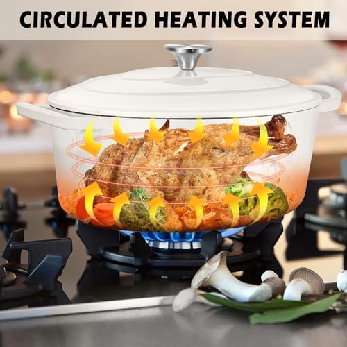 TeamFar 7QT Oval Dutch Oven, Enameled Cast Iron Dutch Oven Pot with Lid