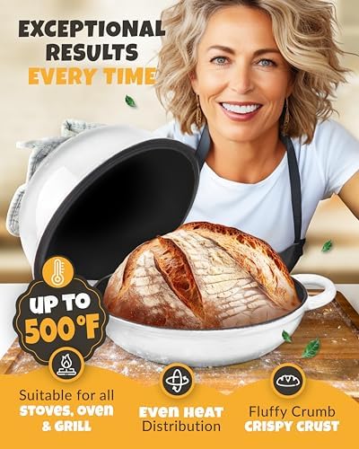 CRUSTLOVE 5 QT Enameled Dutch Oven for Bread Baking with Lid & Starter Kit