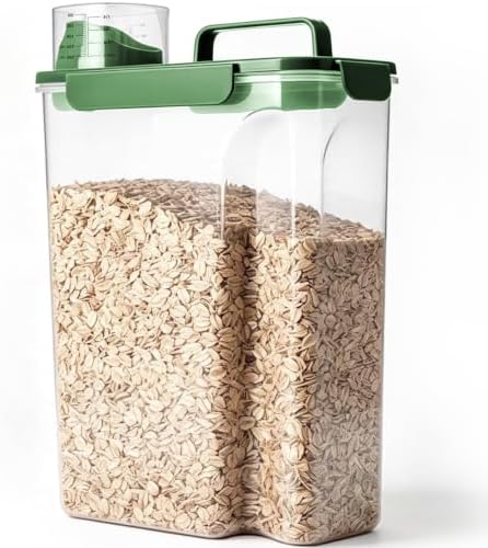 Komzon Rice Storage Containers, 20 lb Rice dispenser with Pouring Spout Large Bin for Flour, Pasta, Grain and Baking, Pet Dog Cat Bird Food Container Green