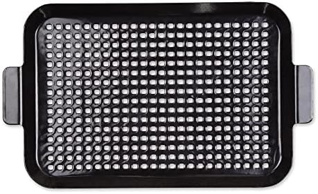 RSVP International Porcelain Coated Steel BBQ Grill Tray/Pan, Outdoor Barbeque Grilling Accessories for Cooking Fish & Vegetables, Dishwasher Safe, Medium, 16.75x10"