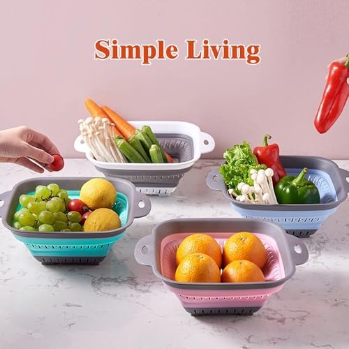 2Pcs Collapsible Square Silicone Colander Strainer for Fruit Veggie Pasta