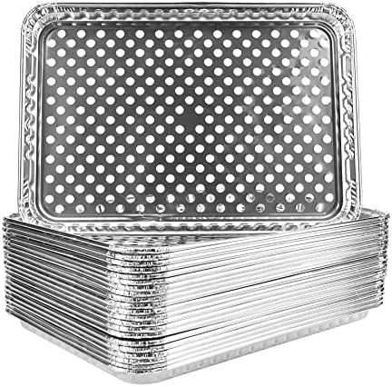 15 Pack Disposable Aluminum Foil Grill Topper Pans, Grill Grate Liners, BBQ Grill Accessories for Outdoor Cooking and Camping - Prevents Food from Falling into Grill or Sticking to Grate