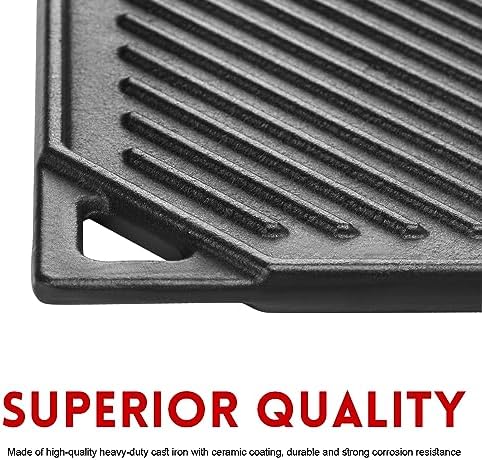 GGC Reversible Cast Iron Griddle, 16.5" x 9.5" Rectangular Griddle Pan