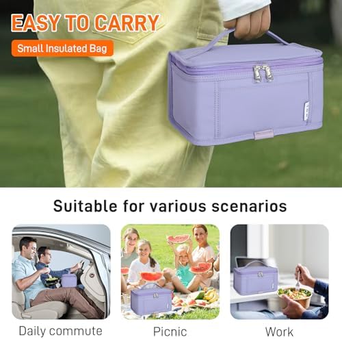 NOL Small Lunch Bag Mini Lunch Box Insulated Lunch Bag for Men/Women Leakproof Cooler Tote Bag Lightweight Nylon Waterproof Lunch Box For Work, Light purple