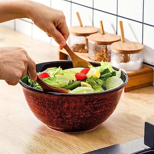 HASENSE Serving Bowls, 84 Ounce Ceramic Mixing Bowls Set of 2 for Kitchen, Large Salad Nesting Bowls for Cooking,Baking,Soup,Pasta,Fruit, Microwave & Dishwasher Safe(Red)