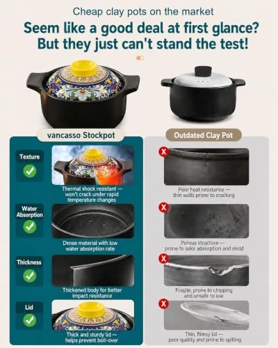 vancasso 3QT Ceramic Stock Pot with Lid, Nonstick Casserole Pot for Cooking