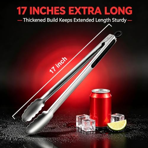 Grill Tongs, 17 Inch Extra Long BBQ tongs - Heavy Duty Kitchen Tong