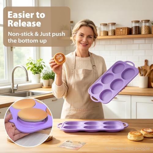 Purple Silicone Egg Molds Baking：2 Pack 4 Inch Egg Sandwich Mold with Frame