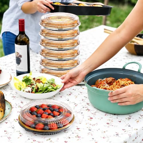 12 Pcs 12.5" Disposable Pie Containers with Clear Lids, 2.4" H