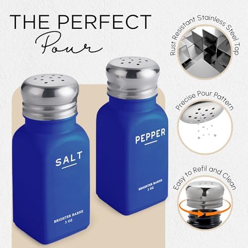 Blue Salt and Pepper Shakers Set by Brighter Barns - Cute Salt Shaker - Modern Kitchen Decor and Accessories for Dining Table Centerpiece, Coastal Home Decor, Dining Room, Restaurants, Gifts (Blue)