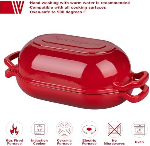 VORRINGARD Enameled Cast Iron Sourdough Bread Oven, Dutch Oven, Loaf Cast Iron Bread Pan for Homemade Bread Baking, Meatloaf Pan with Lid, 5QT, Red