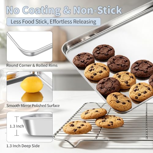 TeamFar Stainless Steel Baking Sheet with Rack Set, 20"x14"x1.2"