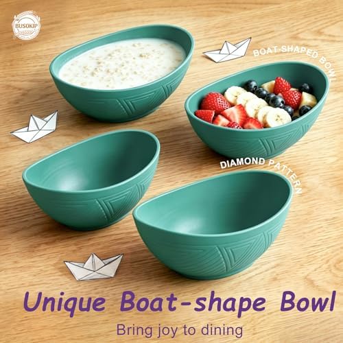 Soup Bowls Sets of 6, Unbreakable Wheat Straw Bowls 26oz - Green