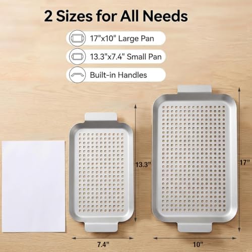 Grill Topper Grilling Pans Set of 2, 17"x10" and 13.3"x7.4"