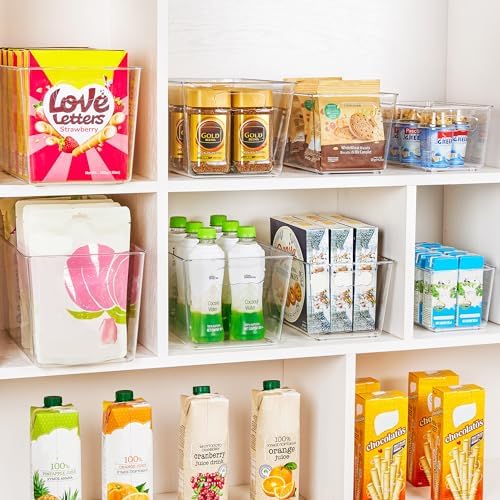 YIHONG 16 Pack Clear Pantry Organizer Bins,Plastic Storage Containers with Handle for Kitchen,Freezer,Cabinet,Closet,Bathroom Under Sink Organization