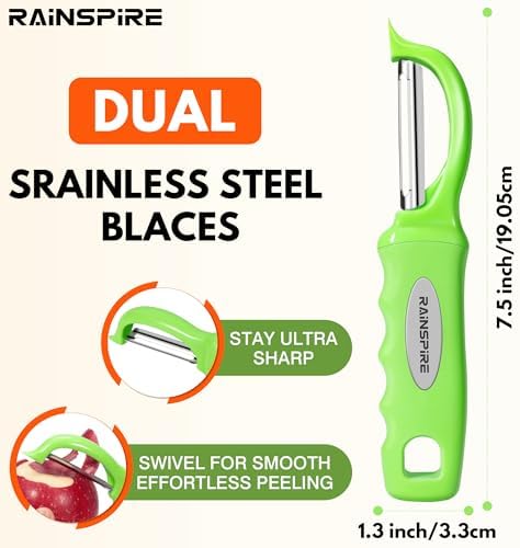 Rainspire Vegetable Peeler Potato Peelers for Kitchen, Sharp Stainless Steel Blades Veggie, Comfortable Handle Fruit Peeler, Carrot Peeler Apple Peeler Dishwasher Safe, Green, 1-Pack