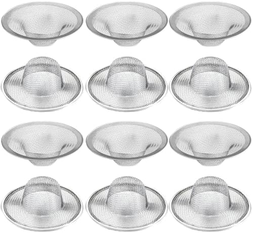 12 pcs Heavy Duty Stainless Steel Slop Basket Filter Trap, 2.75" Top / 1" Mesh Metal Sink Strainer,Perfect for Kitchen Sink/Bathroom Bathtub RV Wash Basin Floor Drain Balcony Drain Hole