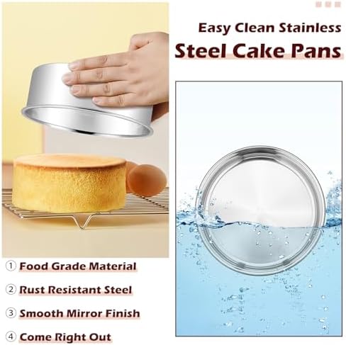 LIANYU 6 Inch Round Cake Pan Set of 3, Stainless Steel Smash Cake Pans Tins