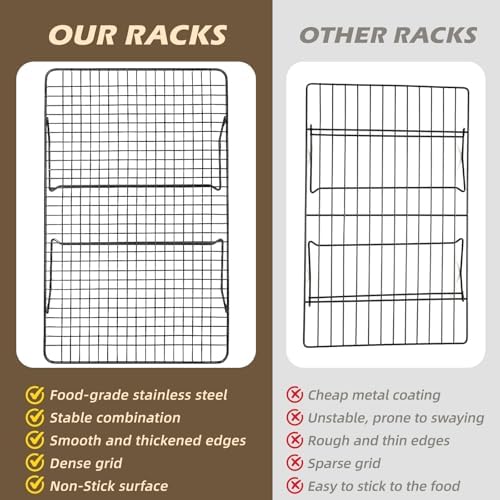 Pleafind 3 Pieces Stackable Cooling Rack - 16 x 10 Inch Wire Rack, 0.43" Dense-Grid Cooling Racks for Cooking, Baking, Roasting, Grilling, Oven and Dishwasher Safe, Black