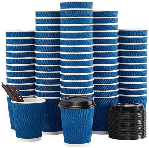 SIUQ 90 Pack - 8 oz Disposable Coffee Cups with Lids and Straws