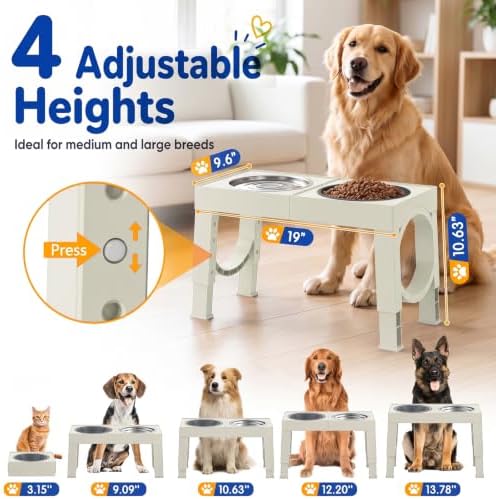 XIAZ Elevated Dog Bowls Large Breed Raised Dogs Bowl Stand Large/Medium Sized Dog Slow Feeder Dogs Bowls Food Water Stands 5 Heights Adjustable 9/11/12/14in Pet Feeder Dish Station