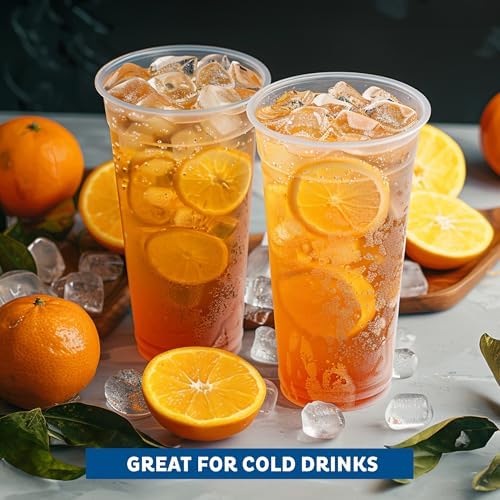 Freshware Clear Plastic Cups [100 Pack - 24 oz] Disposable Cups for Iced Coffee, Smoothie, Milkshake, Cold Drinks