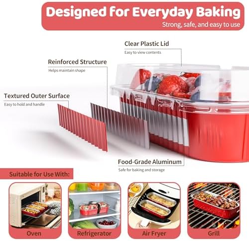 100 Pack Mini Loaf Pans with Lids and Spoons, 6.8oz Mini Cake Pans for Baking, Disposable Rectangle Aluminum Foil Small Loaf Baking Pans Cake Tins, Individual Small Cake Containers with Sticker, Red