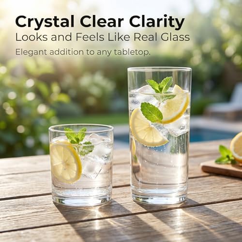 Meolibour® Acrylic Drinking Glasses Set of 8, 14oz Rocks & 20oz Water Cups, Unbreakable Plastic Drinkware, Clear Kitchen Tumblers for Home Outdoors, Reusable, BPA-Free, Top-Rack Dishwasher Safe