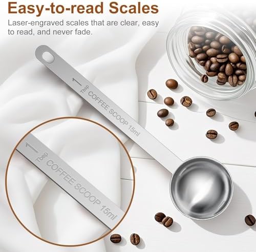 4PCS Coffee Scoop Spoons, 15ML (1 Tablespoon) Stainless Steel Measuring Spoons with Long Handle, Durable Coffee Scoopers for Ground Coffee, Tea and Baking Powder