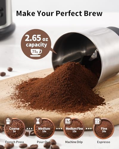 SHARDOR One Touch Coffee Grinder Electric, Spice, Herb, For Coffee Bean Spices and Seeds with 1 Removable Stainless Steel Bowl, Dry Grinder, Silver