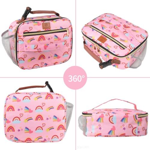 Genteen Lunch Box for Kids, Boys - Insulated Small LunchBox Reusable, Zip Closure & Buckle Handle, Portable Cooler for Work, School, Travel (Rainbow)
