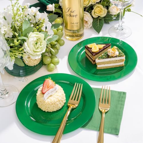 FLOWERCAT 60PCS Green Plates & St. Patrick's Day Plates - Heavy Duty Dark Green plates Disposable for Party&Event- Include 30PCS 10.25" Dinner Plates & 30PCS 7.5" Dessert Plates